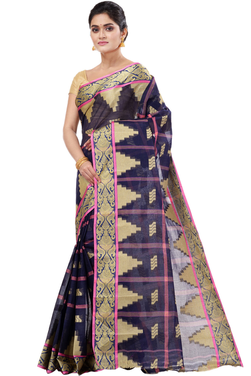 Blue Pure Cotton Kamala Desiging Tant Saree (223)